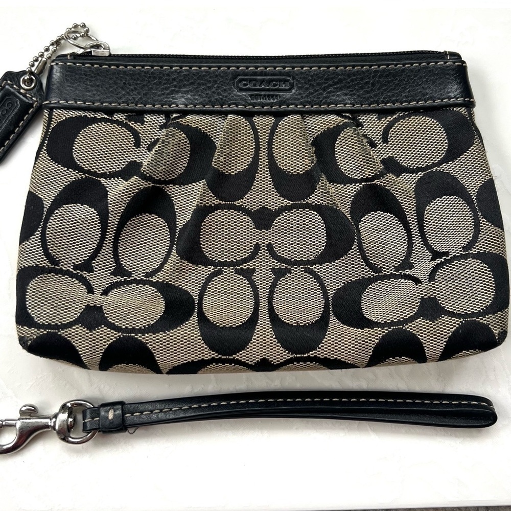 Coach Y2K Signature Leather Trim Wristlet Black Wallet Coin Purse Card Holder - Picture 9 of 11
